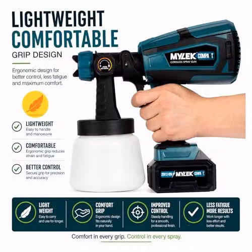 MYLEK Cordless HVLP Paint Sprayer Gun Kit 20V with Battery in Blue – 5
