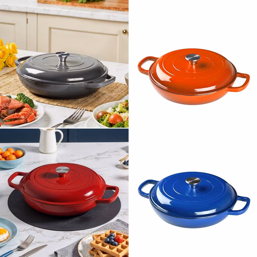 Living and Home Red Enamelled Cast Iron Casserole Pot with Lid, 3.2 l – 4