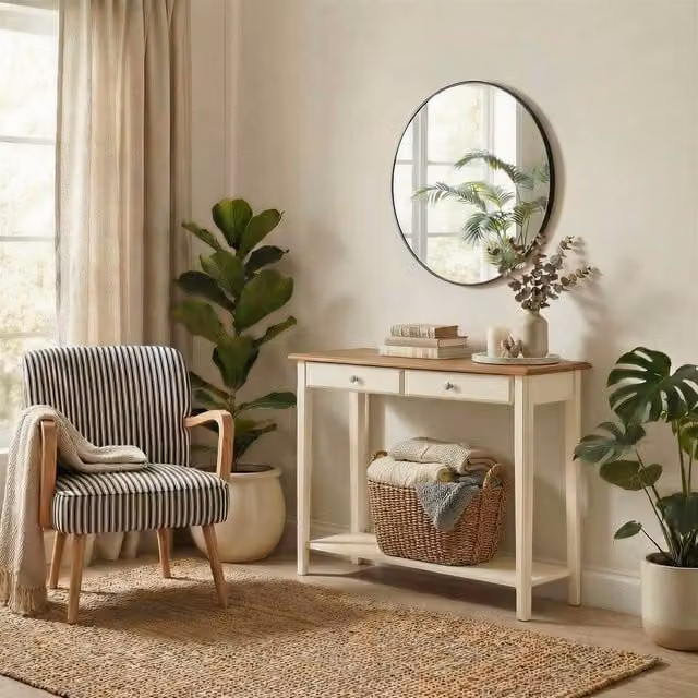 FurnitureboxUK Eden Rectangular Oak and Cream Wood Console Table in Light Brown