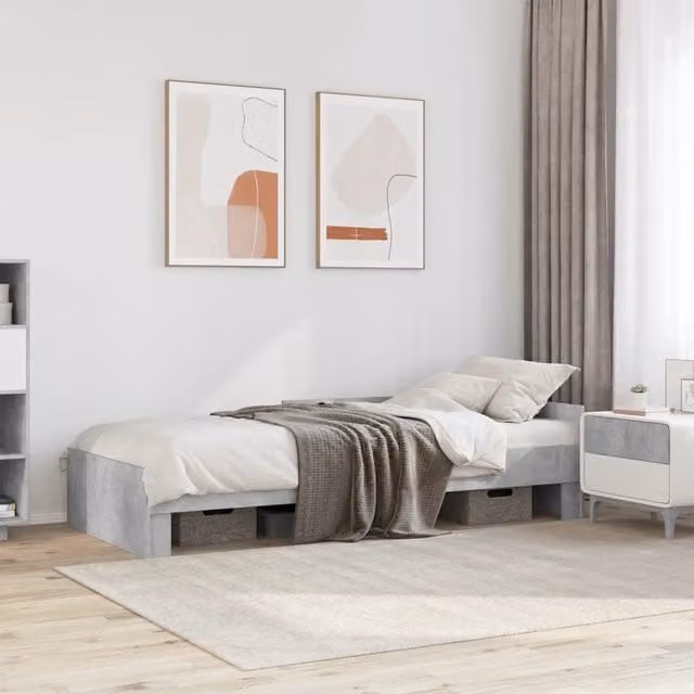 Berkfield Home Small Single Bed Frame in Concrete Grey, Engineered Wood, W: 75 cm x L: 190 cm – 1