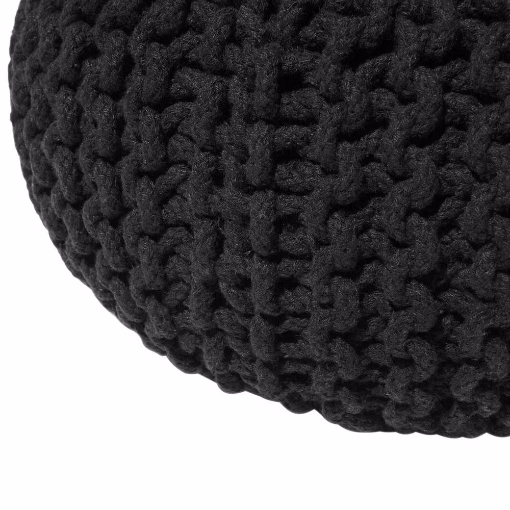 Wyld and Coco Black Knitted Cotton Pouffe, Diameter: 40 cm, Height: 25 cm – 5