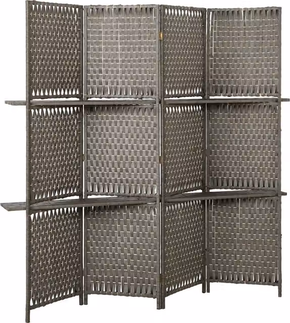 HOMCOM Wave Fibre Freestanding Folding Privacy Screen Room Divider, Grey
