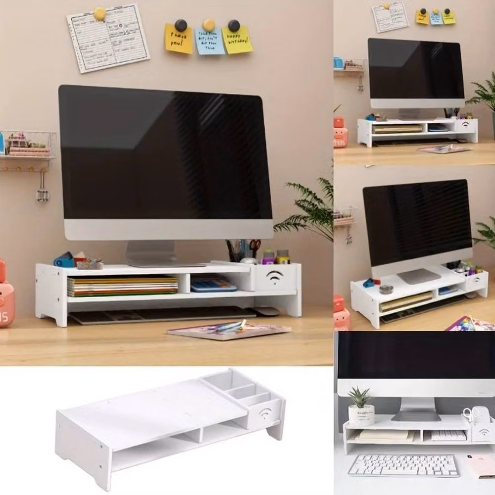 SPETLEK White MDF Computer Desktop Monitor and Laptop Stand – 4