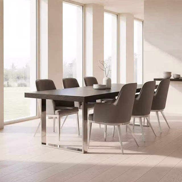 Orsina Rectangular Industrial Dining Table in Black Wood and Metal, W/D/H: 200 x 76 x 76 cm