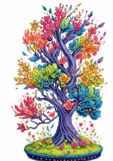 Syntego Tall Rainbow Tree Diamond Art Painting, Multicolour, W/H: 30 x 40 cm