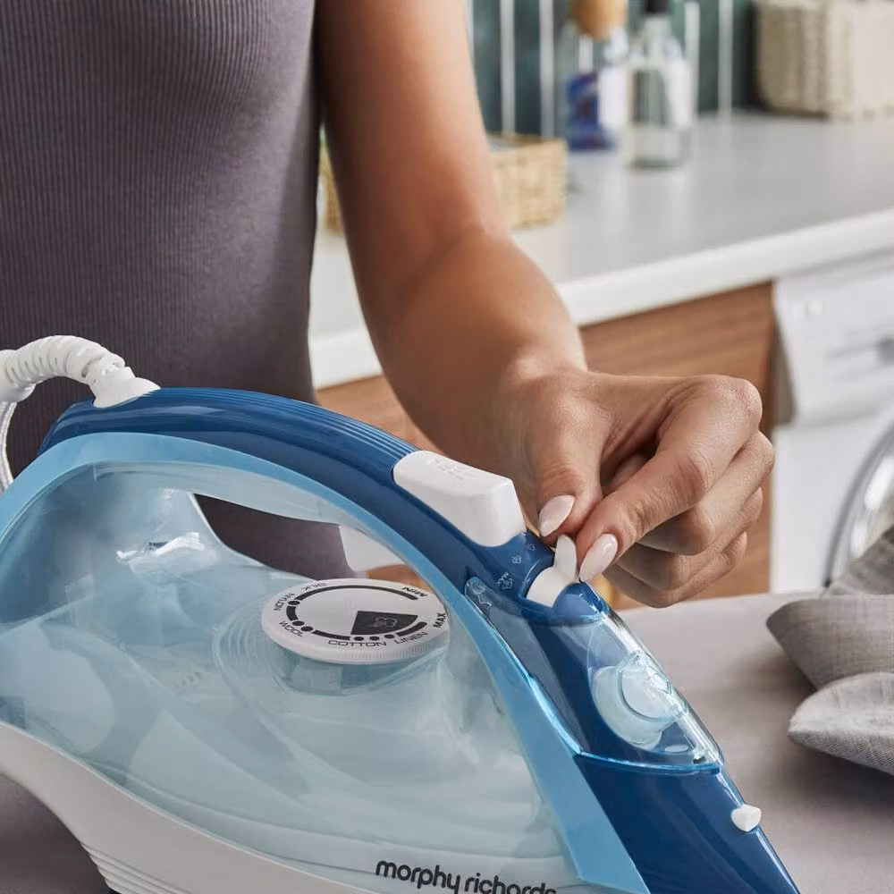Morphy Richards Crystal Clear 2400W Steam Iron with Ceramic Non-stick Soleplate and Anti-calc Function in Turquoise and White – 9