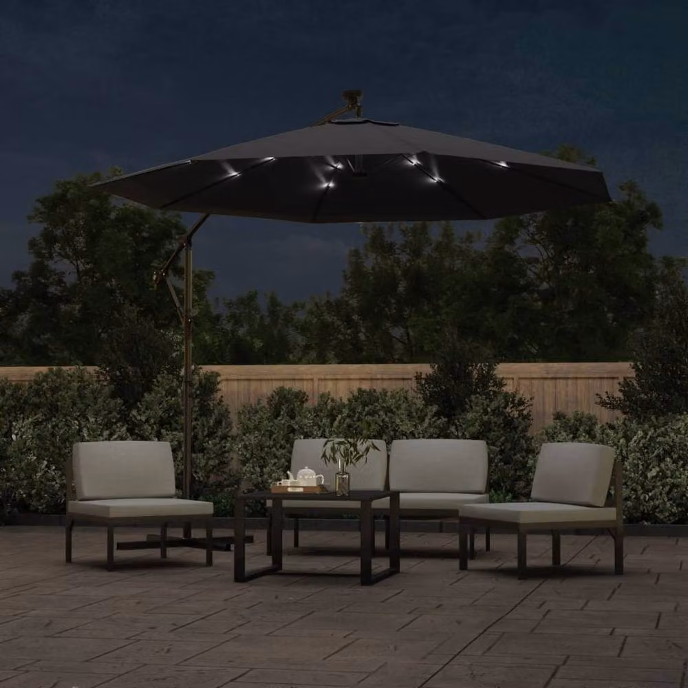 Berkfield Home Cantilever Garden Umbrella with LED Lights and Steel Pole, Black, 300 cm – 3