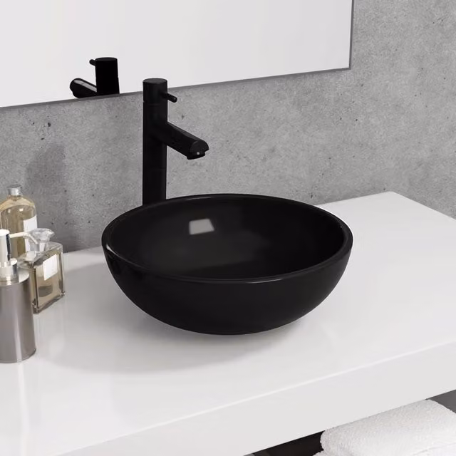 Berkfield Home Black Tempered Glass Basin W: 35 cm, H: 12 cm, D: 12 cm