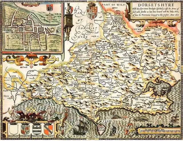 Dorset Historical Map 1610 1000 Piece Jigsaw Puzzle in Multicolour and Yellow