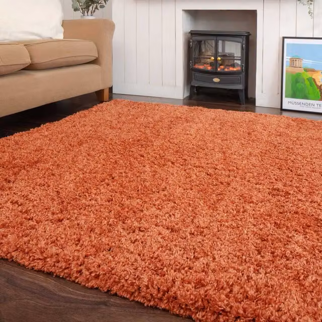 Kukoon Orange Terracotta Super Soft Shaggy Rug, W: 200 cm, D: 290 cm – 1