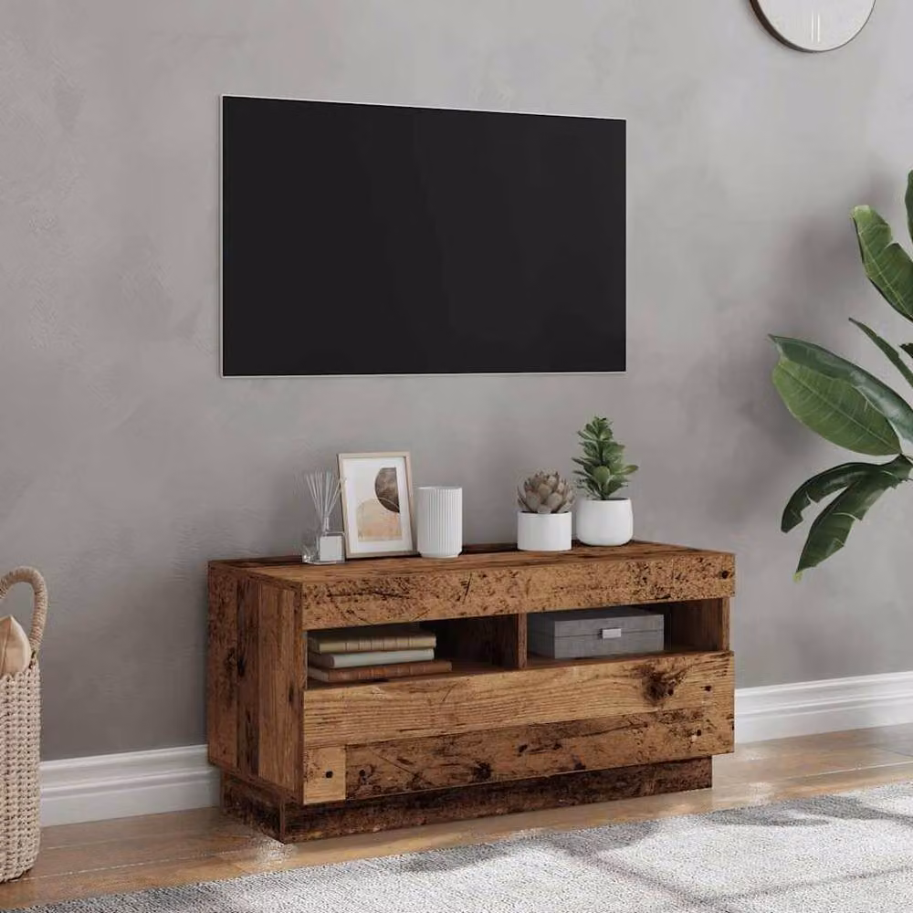 Berkfield Home TV Cabinet with LED Lights in Old Wood, W/D/H: 80 x 35 x 40 cm – 2