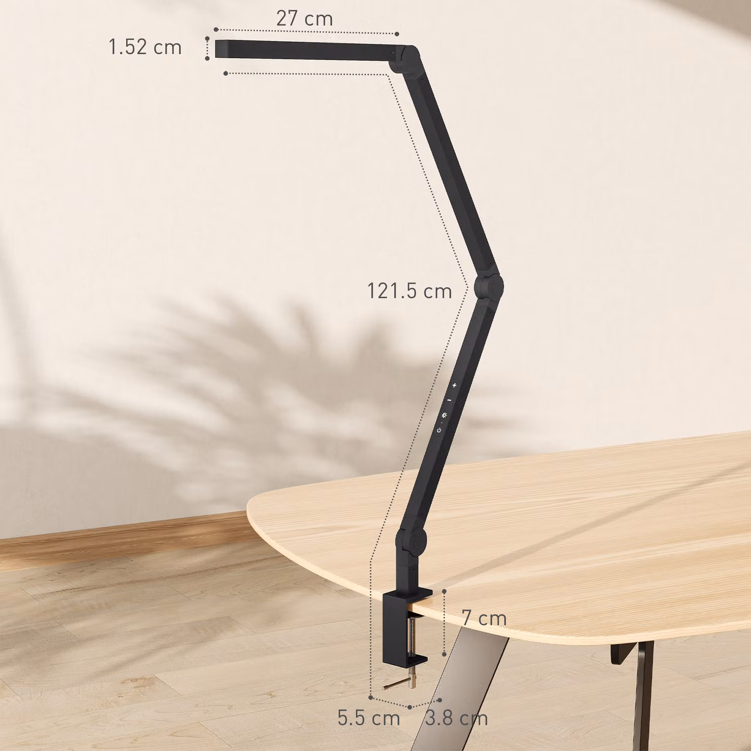 HOMCOM LED Desk Lamp in Black, Dimmable and Adjustable Task Light with Clamp and Touch Control – 3