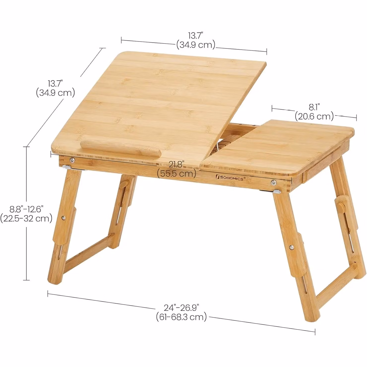 SONGMICS Adjustable Bamboo Laptop Table and Breakfast Tray in Natural with Tilting and Folding Top – 3