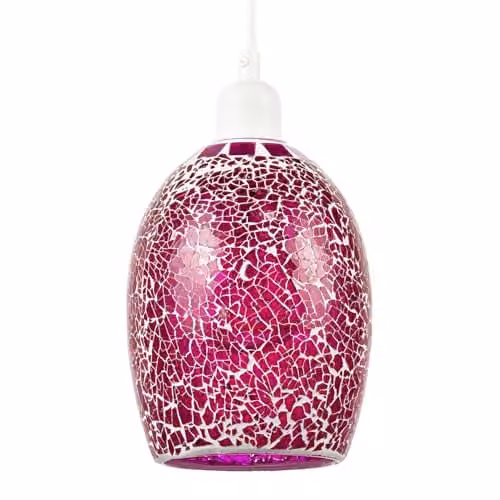 Happy Homewares Magenta Crackle Mosaic Glass Pendant Lighting Shade, Dome Shape, W/D/H: 18 x 14 x 14 cm – 1