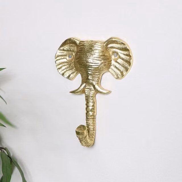 Melody Maison Gold Elephant Head Wall Hook in Metallic Gold Metal