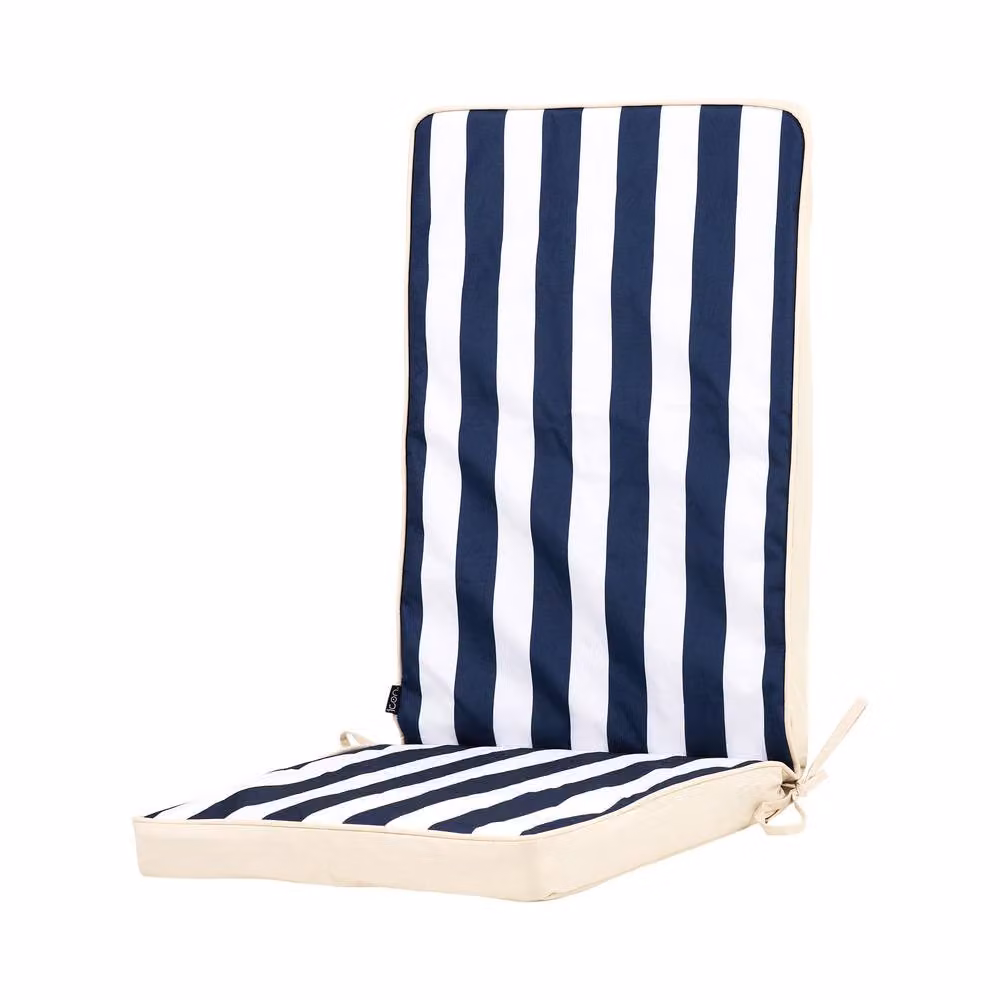 icon 6-Pack Reversible Maritime Blue Striped Outdoor Garden Seat Pads with Tie Cords – 3