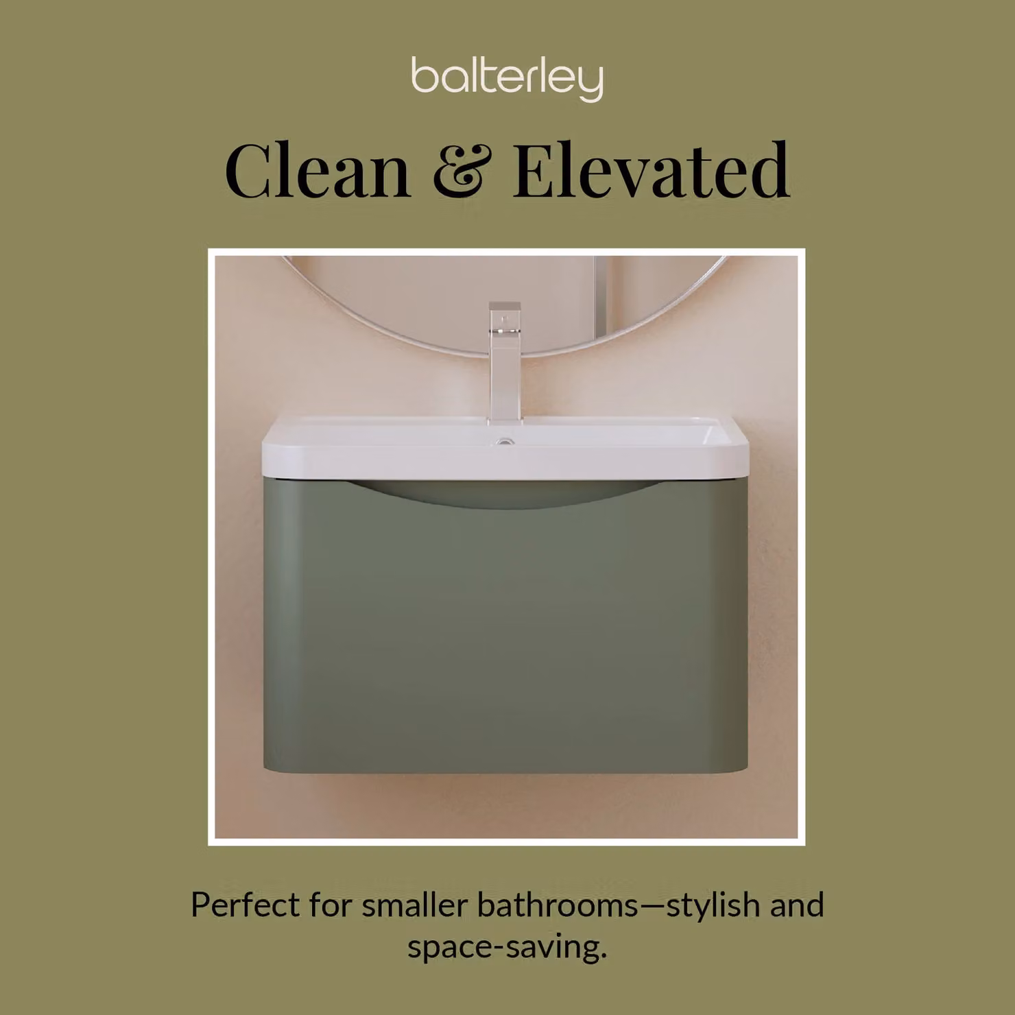 Balterley Wall Hung 1 Drawer Bathroom Vanity Unit and Basin in Satin Green – 3