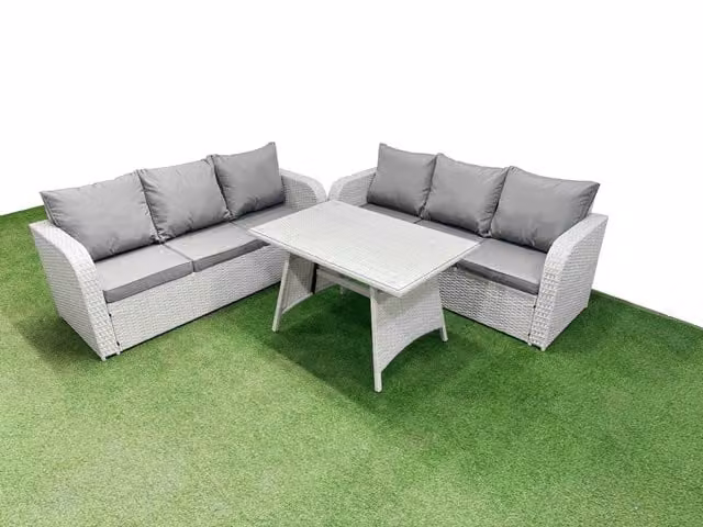 Fimous Rattan High Back Lounge Sofa Set in Grey with 3 Seater Sofa and Coffee Table
