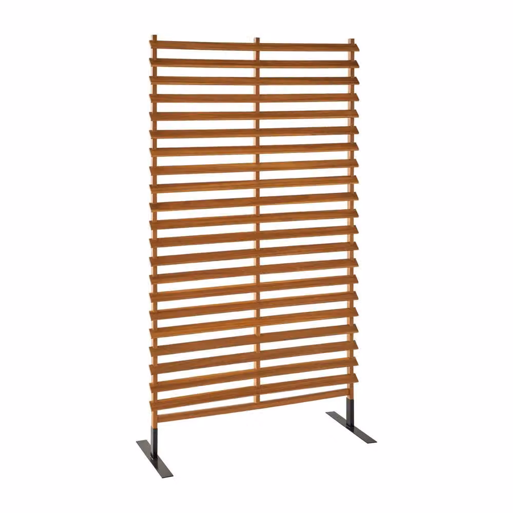 Sweek Brown Acacia Wood and Steel Freestanding Outdoor Paravent Screen, W/D/H: 100 x 40 x 180 cm – 2