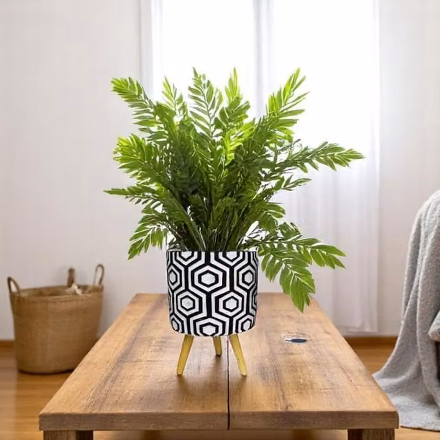 Kingsbury Gifts Black and White Geometric Concrete Indoor Plant Pot with Legs, Diameter: 17 cm
