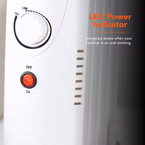 Warmlite 5 Fin Freestanding Oil Filled Radiator with Adjustable Thermostat and Overheat Protection, 650W, White – 3