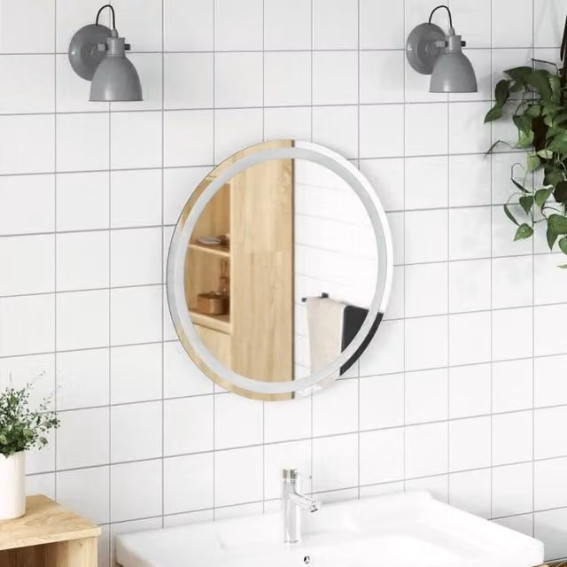 Berkfield Home Round LED Bathroom Mirror in Clear, Diameter: 60 cm