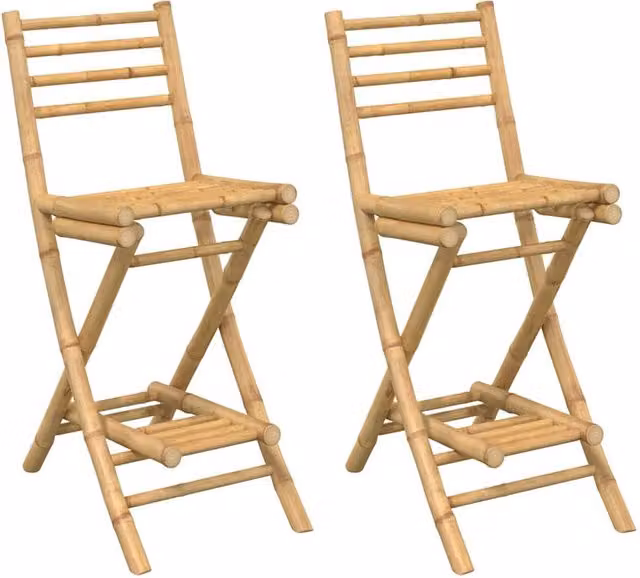 Berkfield Home Set of 2 Foldable Bamboo Outdoor Bar Stools with Footrests in Brown – 1