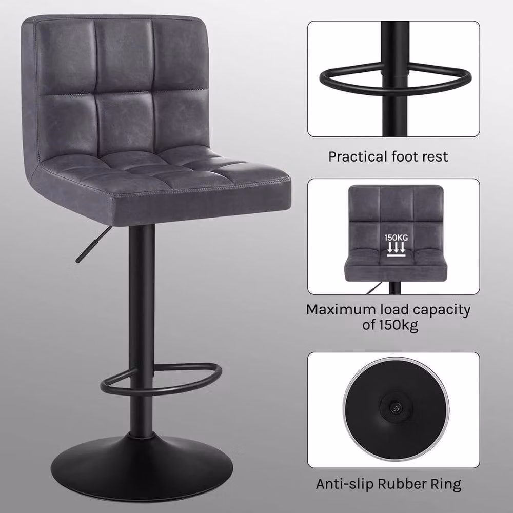 FORGEVIO Anthracite Faux Leather Bar Stool in Dark Grey – 4