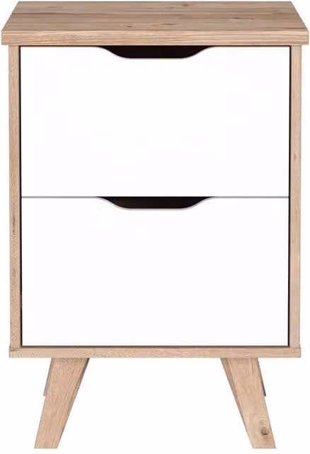 Nordara Modern Matt White Oak 2-Drawer Bedside Table
