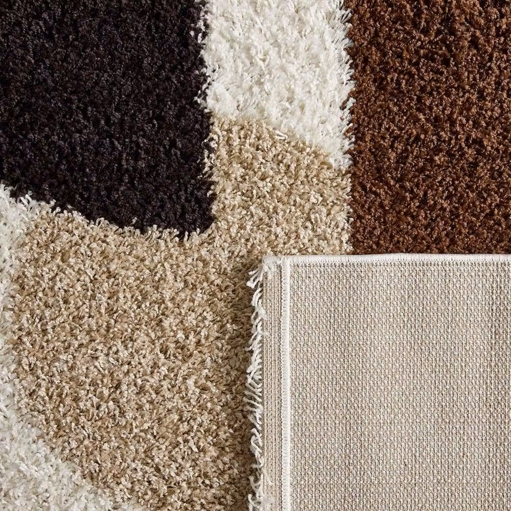 Sweekeek Shaggy Indoor Rug with Geometric Circular Patterns in Beige, Brown and Black, W/D: 200 x 290 cm – 3