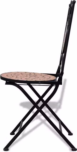Berkfield Home Set of 2 Decorative Folding Bistro Chairs in Brown Terracotta Ceramic and Powder Coated Steel