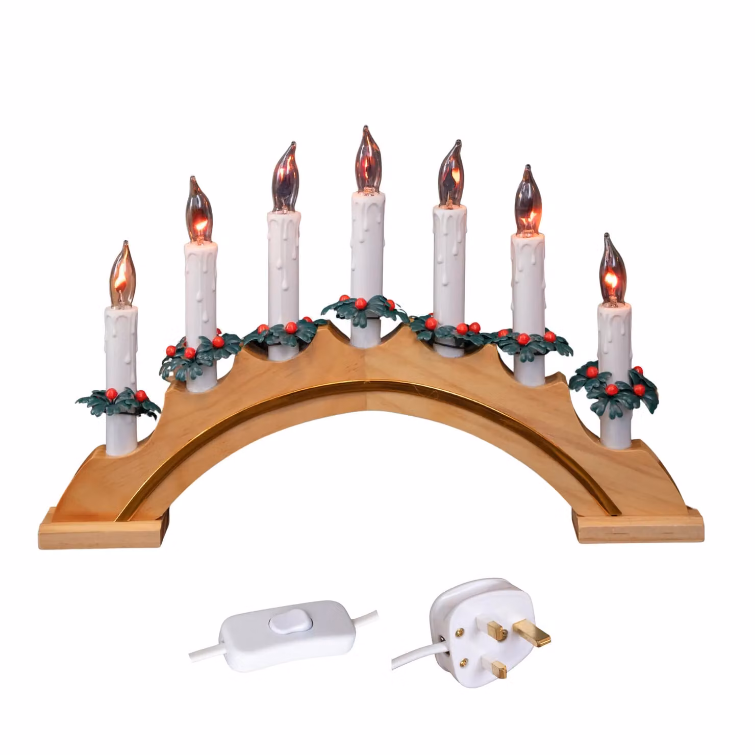 Samuel Alexander Brown Wooden Arch Christmas Candle Bridge with 7 Flickering LED Candles, 42 cm – 3