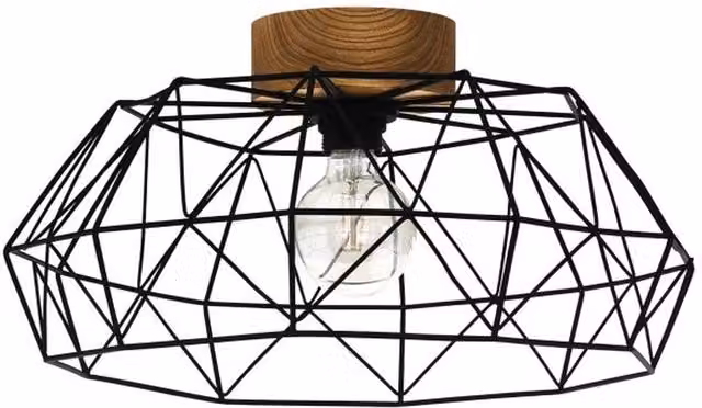 Eglo Padstow Geometric Flush Ceiling Light in Black and Wood