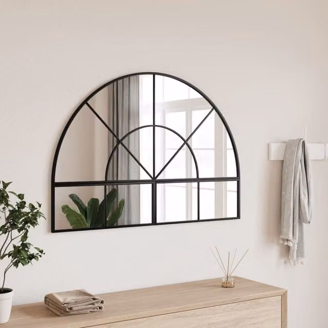 Berkfield Home Minimalist Black Arch Wall Mirror, W: 100 cm, H: 70 cm