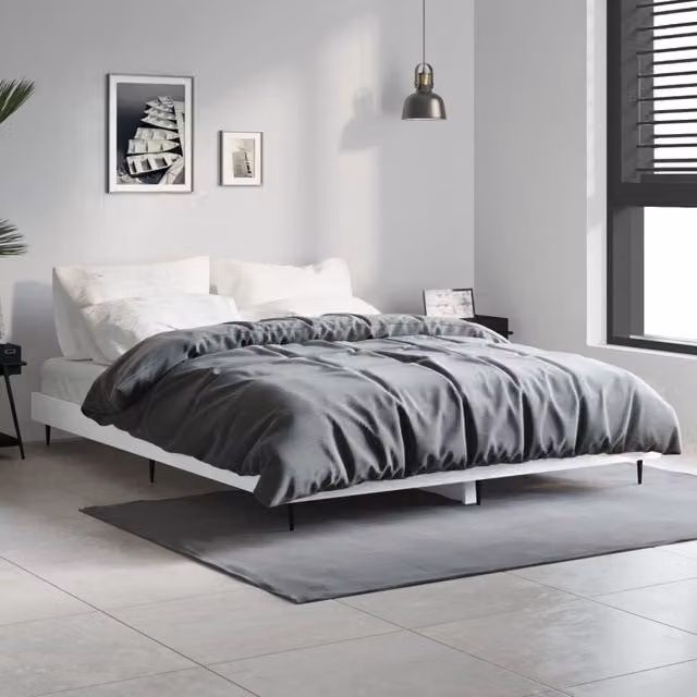 Berkfield Home Modern White Double Bed Frame in Engineered Wood W: 135 cm, L: 190 cm – 1