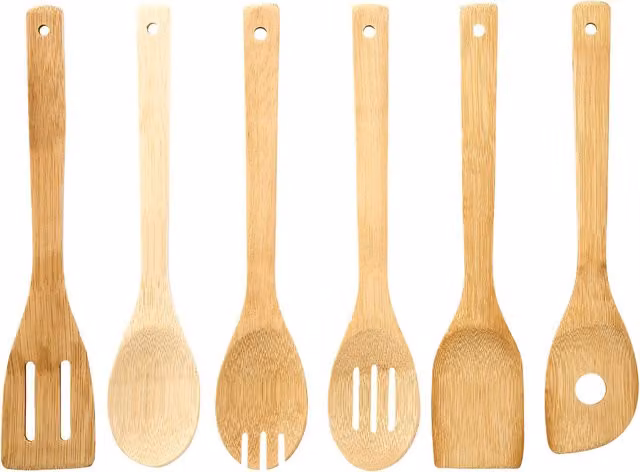 Orsina 6 Piece Bamboo Kitchen Utensil Set in Brown and Beige