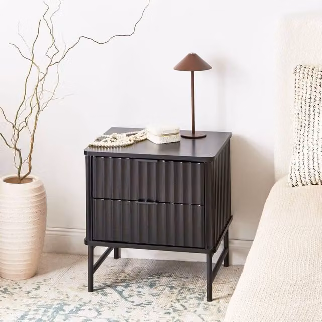 Wyld and Coco Modern Black Lacquered Wall-Mounted Bedroom Nightstand with Drawers – 1