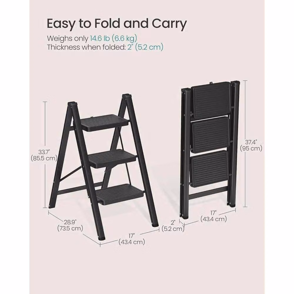 The Bazaarist Heavy Duty 3 Step Folding Steel Ladder in Black – 3
