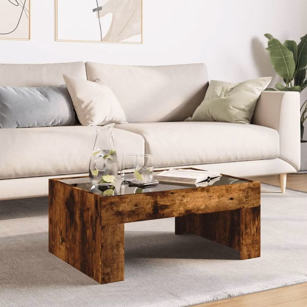 Berkfield Home Infinity LED Coffee Table in Smoked Oak Brown, W: 70 cm, D: 50 cm, H: 30 cm – 1