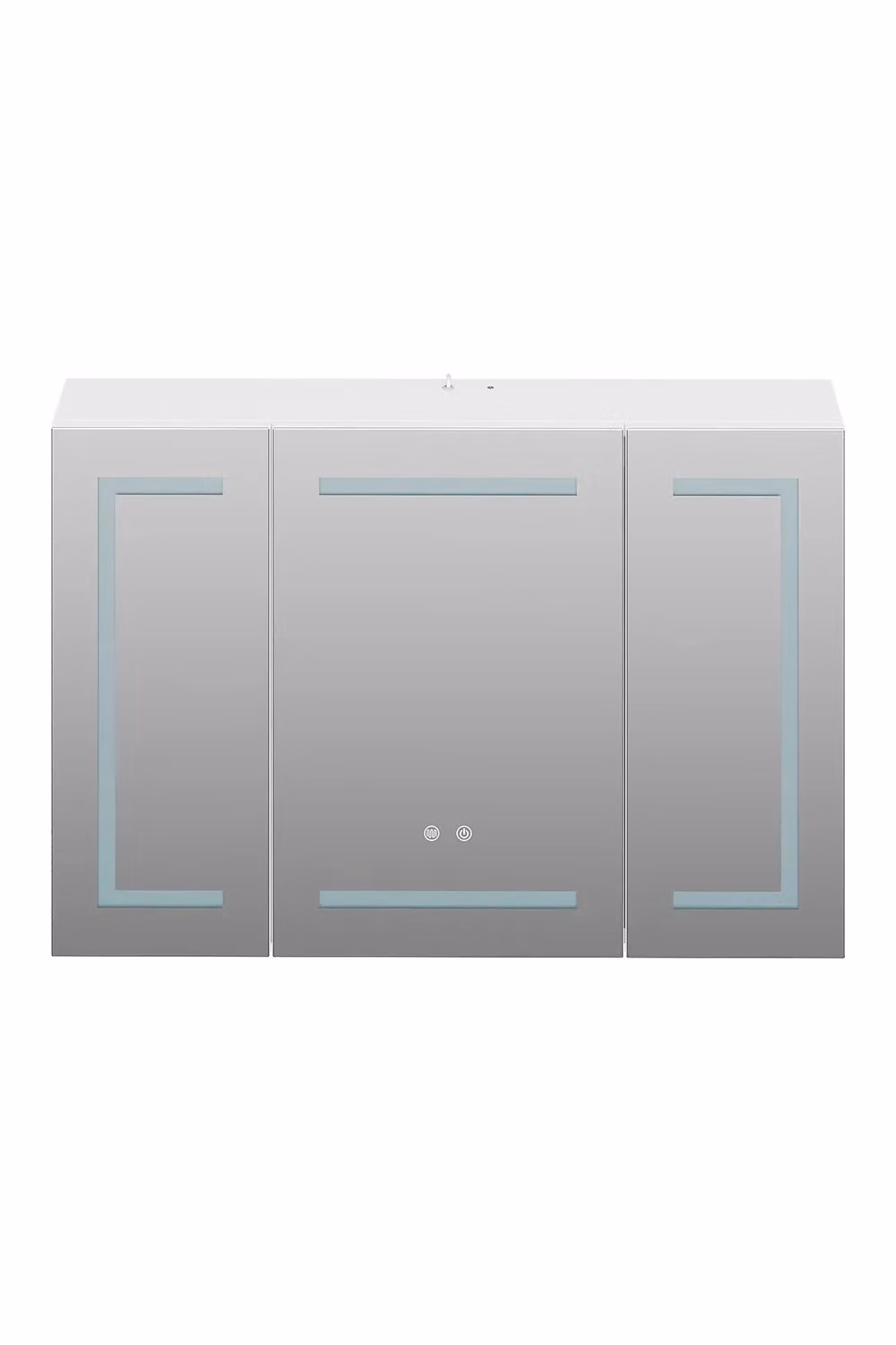 Living and Home Triple-Door Bathroom Mirror Cabinet with LED Lighting and Anti-Fog Function in Silver – 2