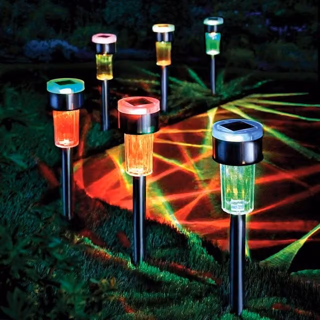 Gainsborough Pack of 6 Colour Changing Solar LED Garden Stake Lights in Silver Stainless Steel