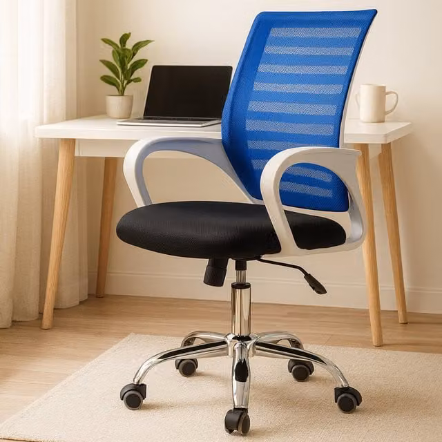 Interiors by Premier Modern Fabric Swivel Task Chair with Armrests and Castors in Blue, Black or White – 1