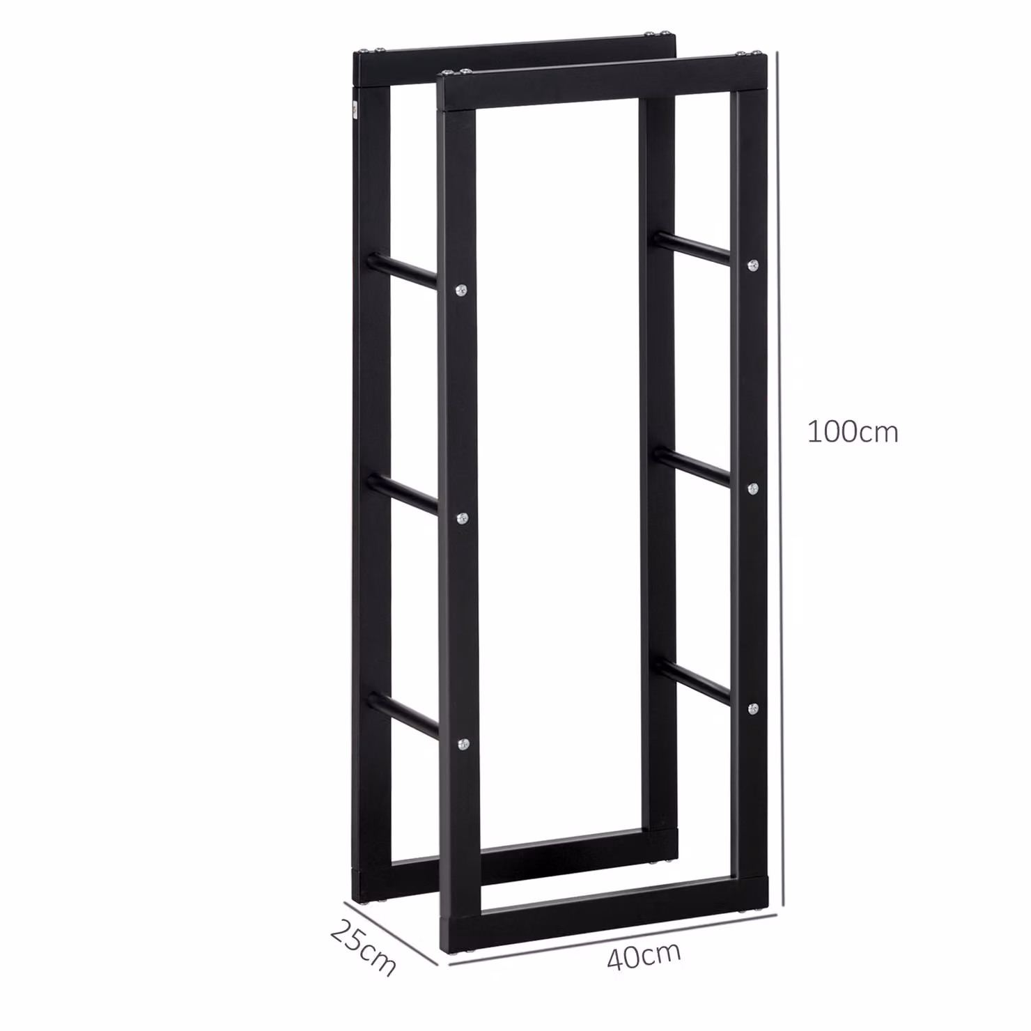 HOMCOM Metal Firewood Log Holder, Tall Indoor and Outdoor Wood Storage Rack with Side Rails, Black, W: 40 cm, D: 25 cm, H: 100 cm – 3