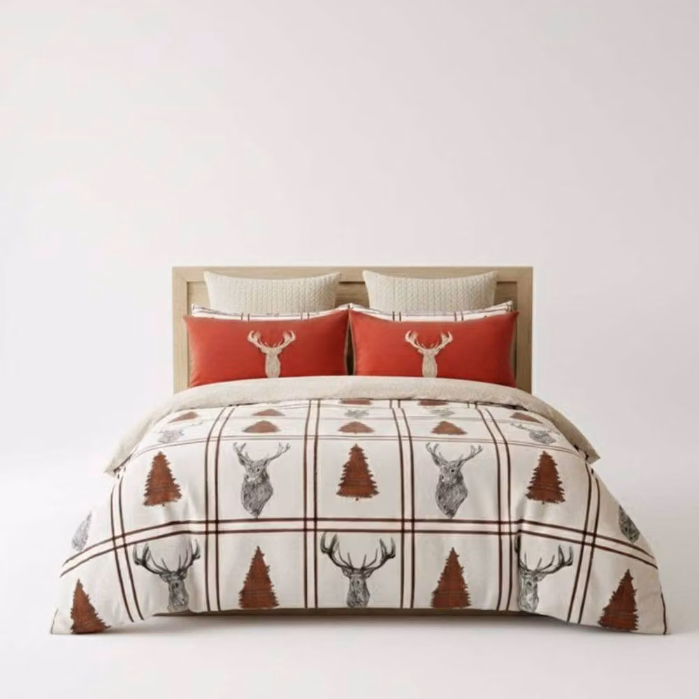 Snug City Christmas Stag Teddy Duvet Cover and Pillowcase Set, Beige, W: 140 cm, L: 200 cm – 2