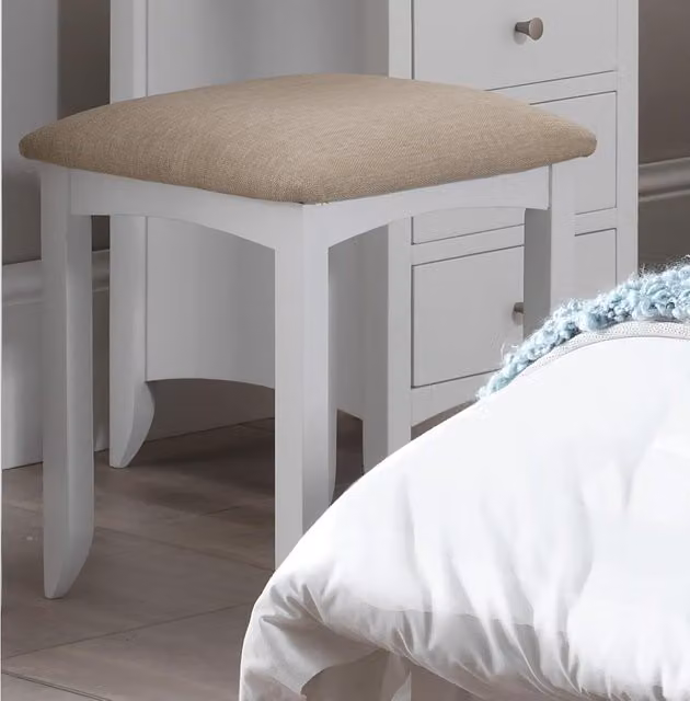 Edward Hopper Dressing Table Stool in White and Beige with Oak Wood Frame