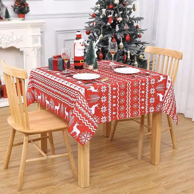 London Boutique Red Christmas Waterproof Polyester Square Tablecloth – 1