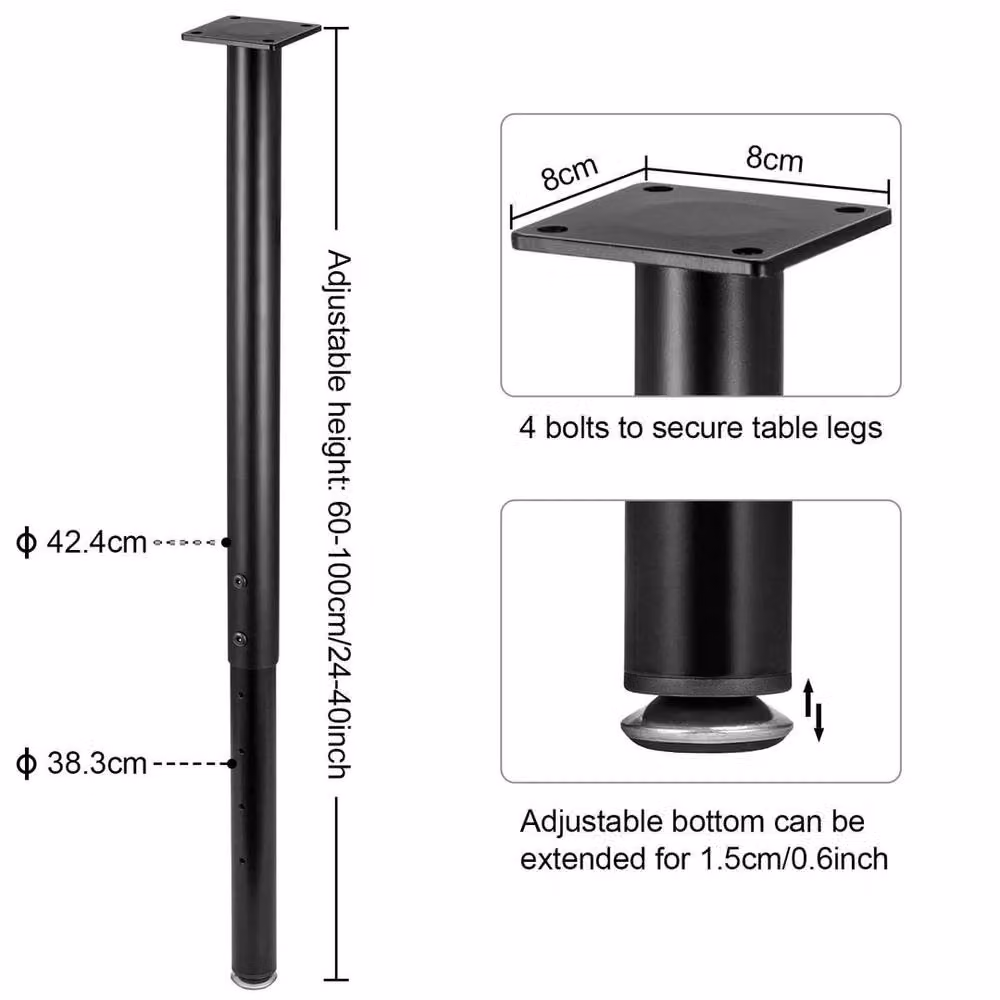 KORVIXA Black Adjustable Metal Breakfast Bar Table Legs – 2