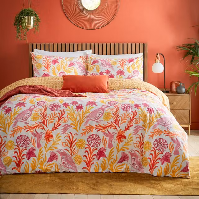 Alentjo Trending Reversible Floral Duvet Cover Set in Citrus, Superking, 200 x 200 cm