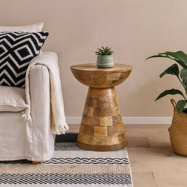 Wyld Haus London Natural Mango Wood Mushroom Side Table in Brown