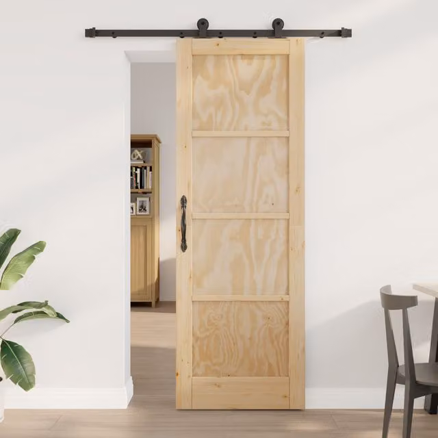 Berkfield Home Orkdal Minimalist Sliding Door in Beige Solid Wood with Hardware Set – 1